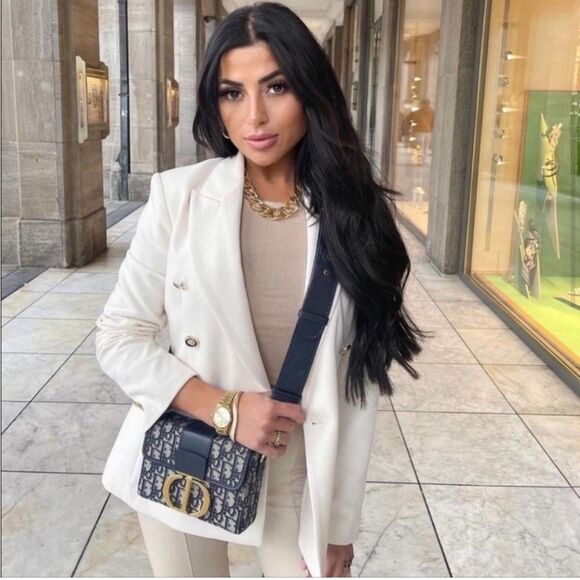 Blogger Fave Zara Ivory Double Breasted Tailored Blazer Textured Pique Size S - Picture 2 of 13